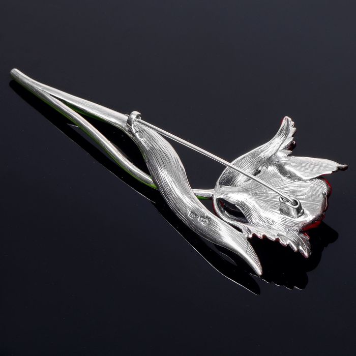 Брошь "Тулип", цветная в чернёном серебре