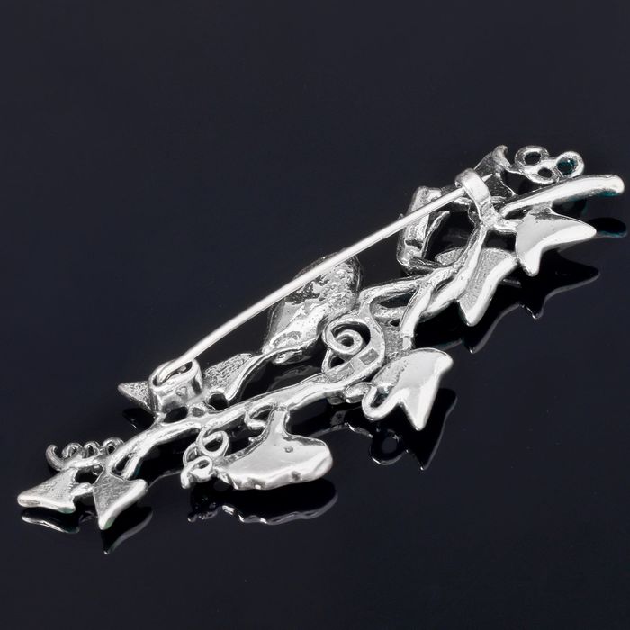 Брошь "Хедера", цветная в чернёном серебре