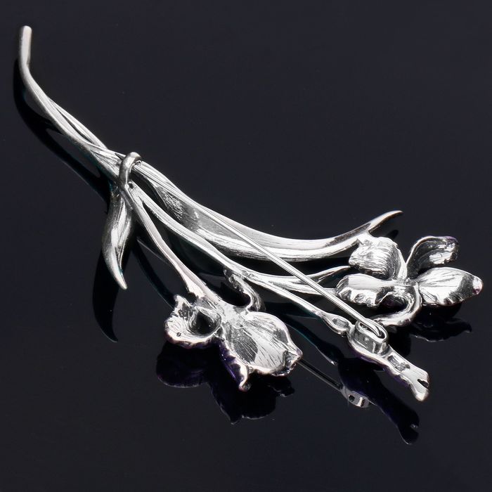 Брошь "Ксифиум", цвет розовый в чернёном серебре