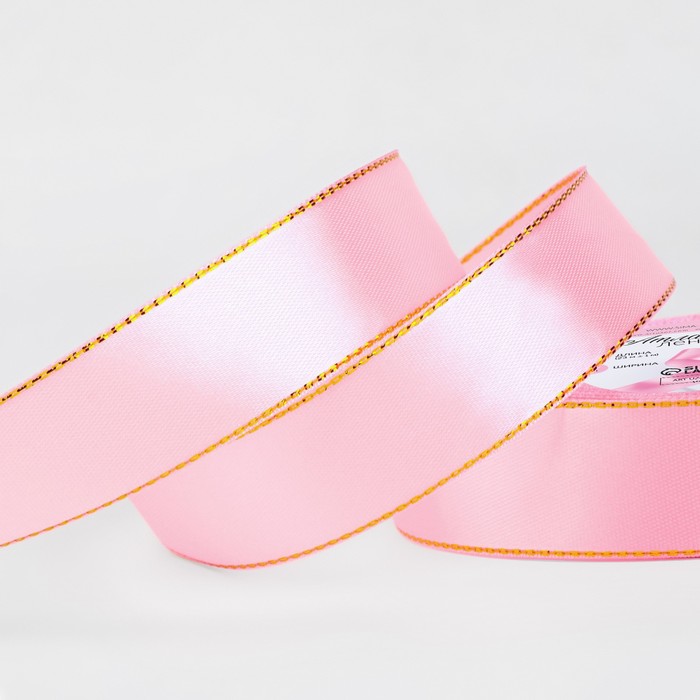 Лента атласная "Золотые нити", 25мм, 23±1м, №004, цвет розовый