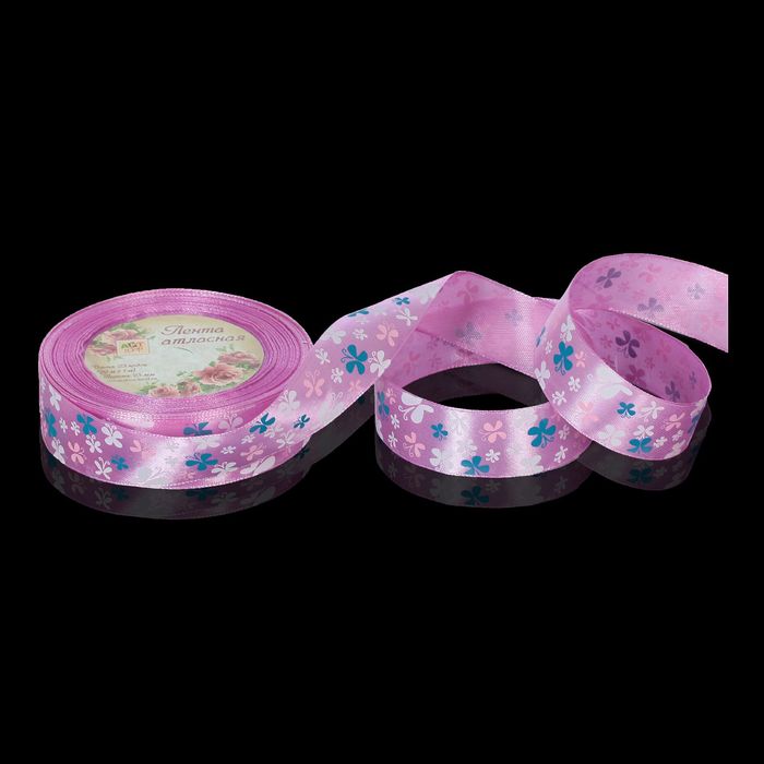 Лента атласная "Бабочки", 25мм, 23±1м, №045, цвет фиолетовый