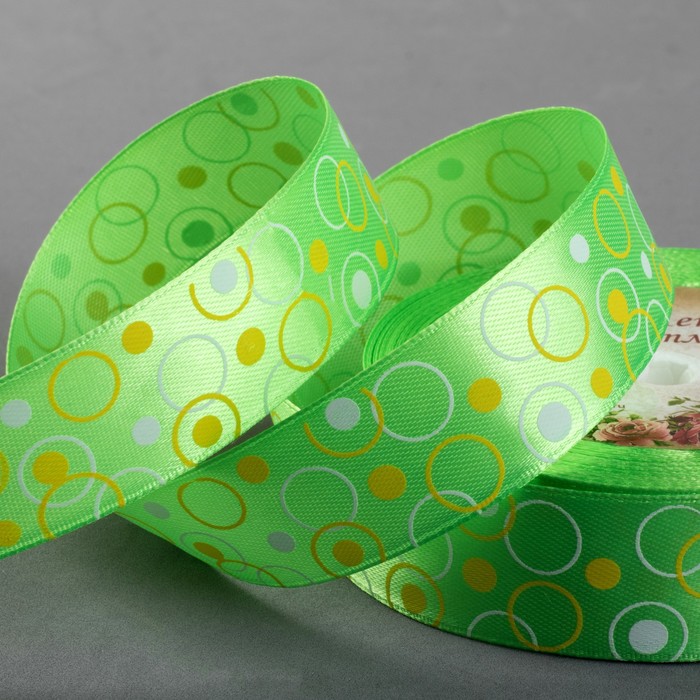 Лента атласная "Пузыри", 25мм, 23±1м, №137, цвет зелёный