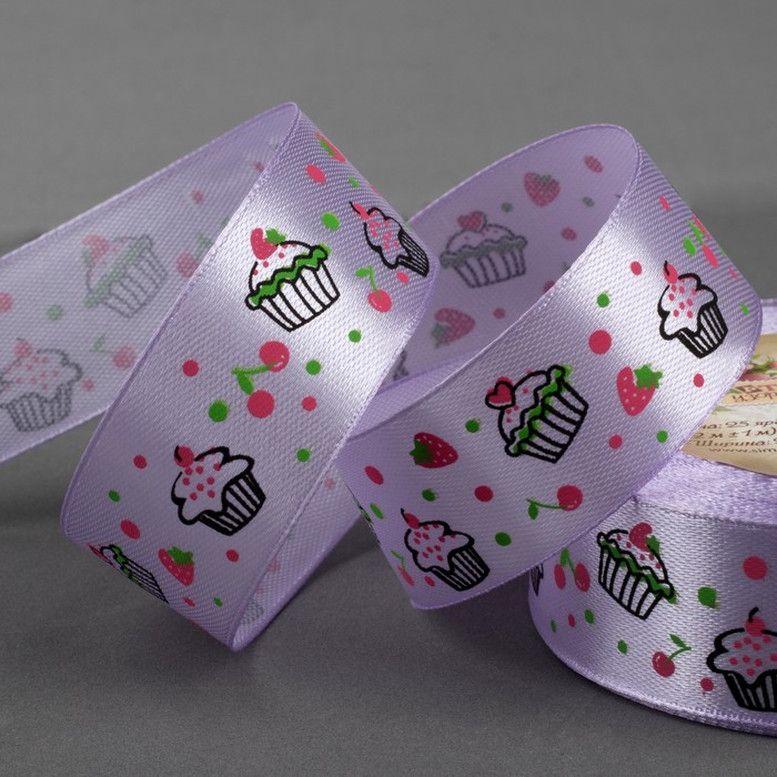 Лента атласная "Пироженки", 25мм, 23±1м, №044, цвет фиолетовый