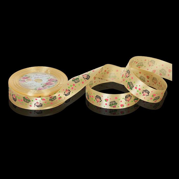 Лента атласная "Пироженки", 25мм, 23±1м, №104, цвет бежевый