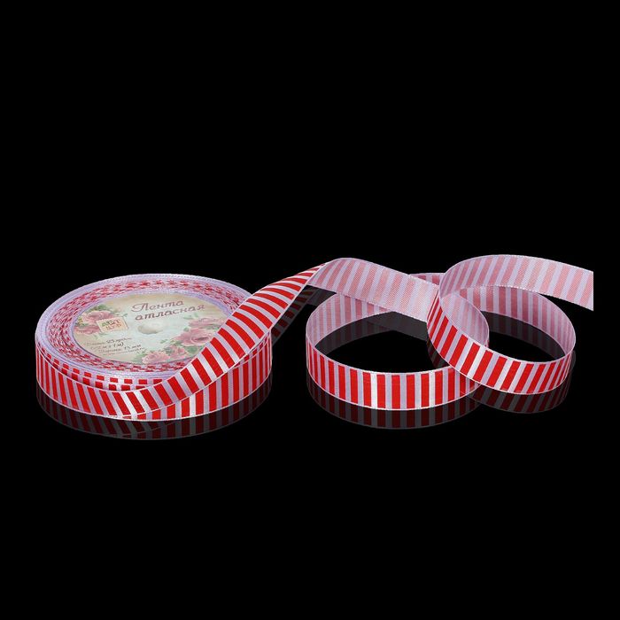 Лента атласная "Полоска", 15мм, 23±1м, цвет фиолетовый