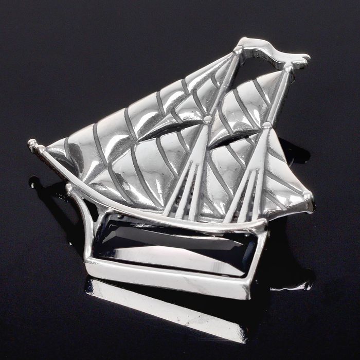 Брошь "Бейдевинд", цвет чёрный в чернёном серебре