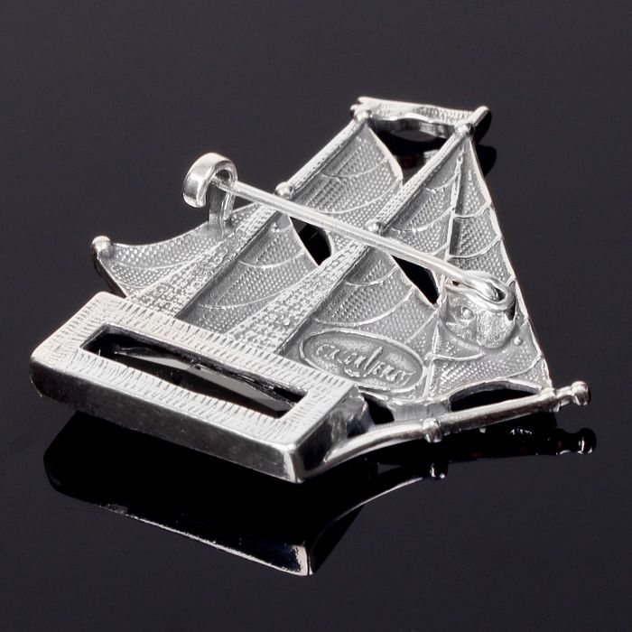 Брошь "Бейдевинд", цвет чёрный в чернёном серебре