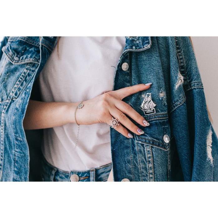 Брошь "Бейдевинд", цвет чёрный в чернёном серебре