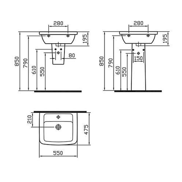 Комплект Vitra: раковина FORM 300 с пьедесталом, ширина 55 см, цвет белый