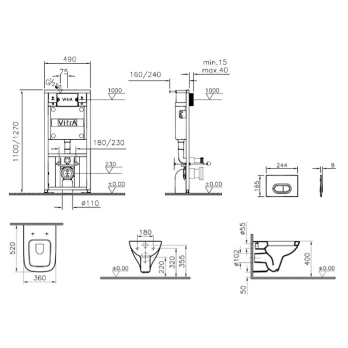 Комплект Vitra: подвеснойунитаз S-20 с сиденьем микролифт, инсталляцией