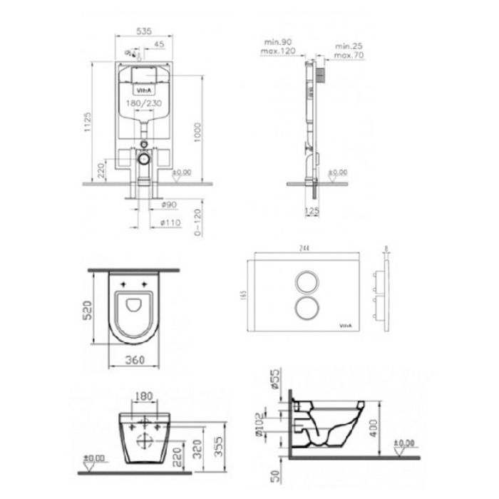 Комплект Vitra: подвесной унитаз S-50, с сиденьем микролифт, с инсталляцией