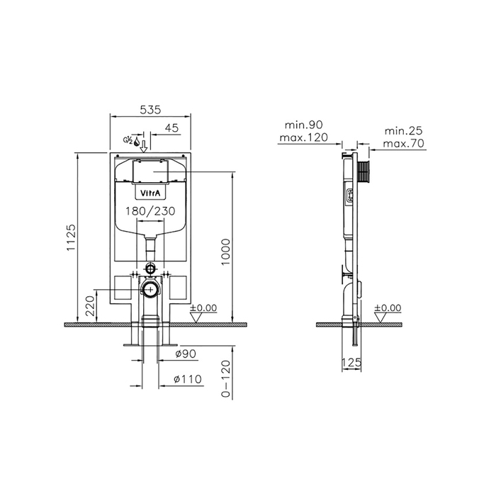 Комплект Vitra: подвесной унитаз S-50, с сиденьем микролифт, с инсталляцией