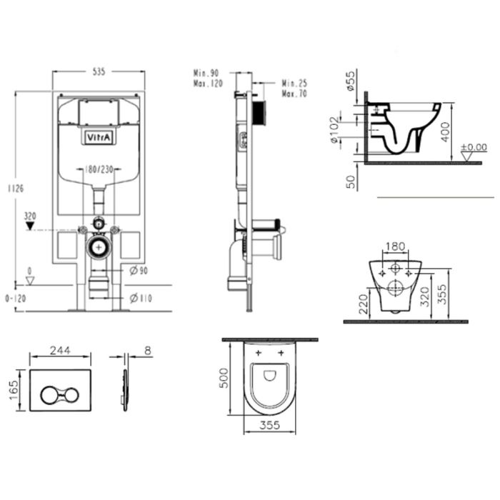 Унитаз-компакт Vitra 9012B003-7206, подвесной ZENTRUM с сиденьем микролифт, с инсталяцией