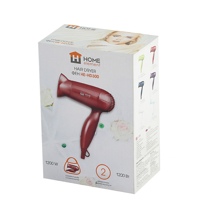 Фен Home Element HE-HD300, 1200 Вт, 2 скорости, зеленый нефрит