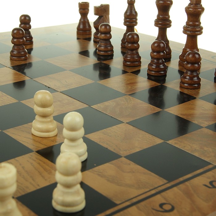 Набор игр 3в1. Нарды (кубик 7мм-2шт)+Шахматы пласт+Шашки пласт (d=3см) дерево 20х40см УЦЕНКА