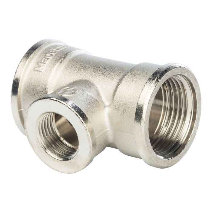 Тройник STOUT, переходной никелированный, внутренняя/внутренняя резьба 1"х1/2х1"