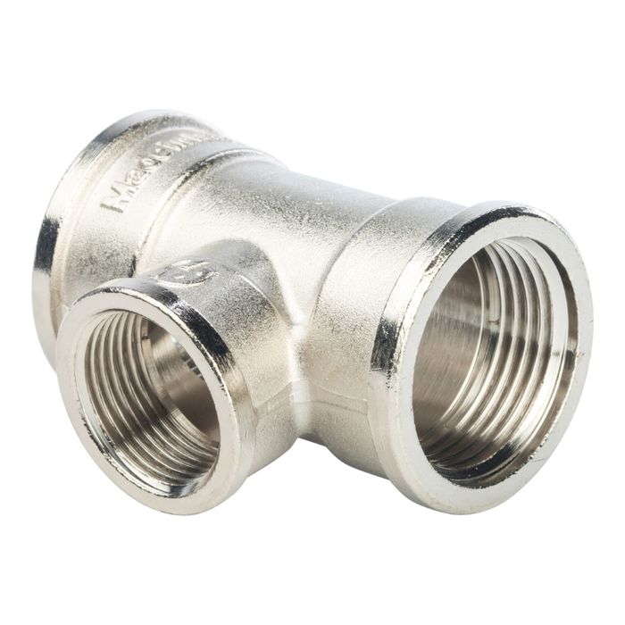 Тройник STOUT, переходной никелированный, внутренняя/внутренняя резьба 1"х3/4х1"