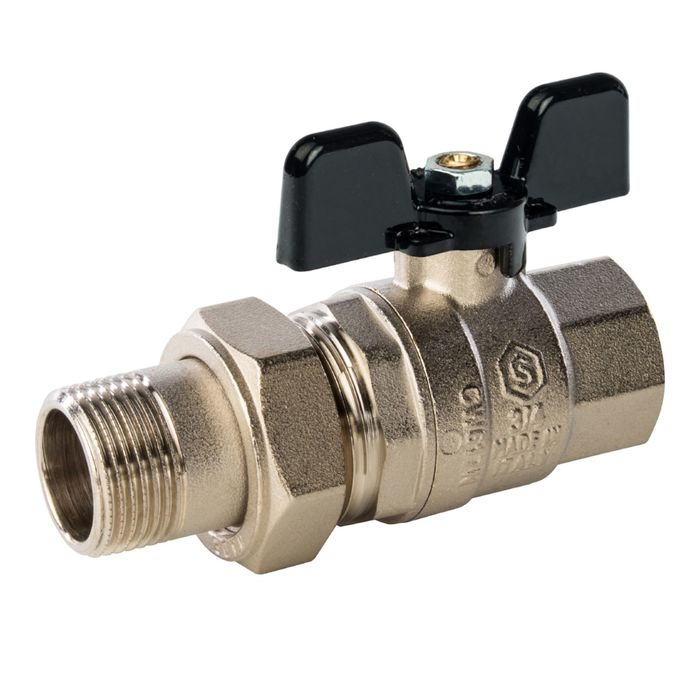 Кран шаровой STOUT, полнопроходной с "американкой", ВР/НР 3/4", ручка бабочка