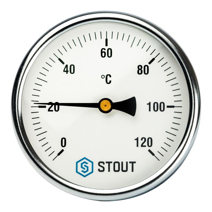 Термометр STOUT, биметаллический, с погружной гильзой 75 мм 1/2", корпус Dn 100 мм