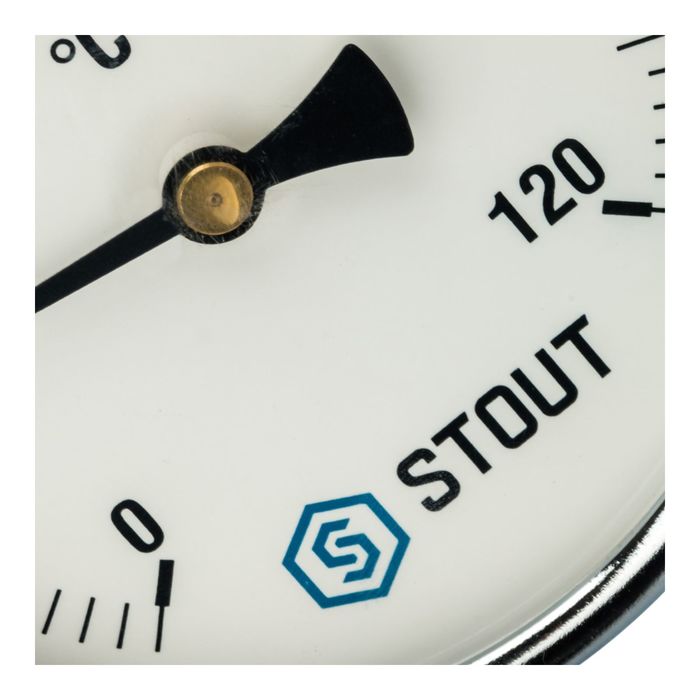 Термометр STOUT, биметаллический, с погружной гильзой 75 мм 1/2", корпус Dn 100 мм