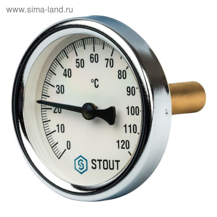 фото Термометр stout, биметаллический, с погружной гильзой 50 мм, dn63, g1/2" с самоуплотнением