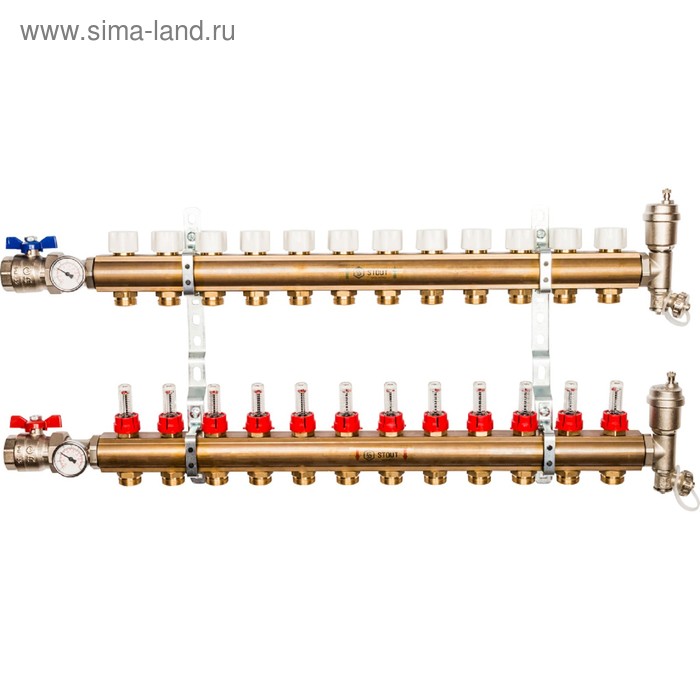 Коллектор распределительный STOUT SMB 0473 000012, 12 выходов, с расходомерами, латунь