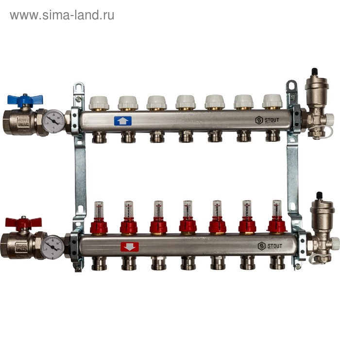 Коллекторная группа STOUT SMS 0907 000007, 1х3/4, 7 выходов, с расходомерами, нерж. сталь