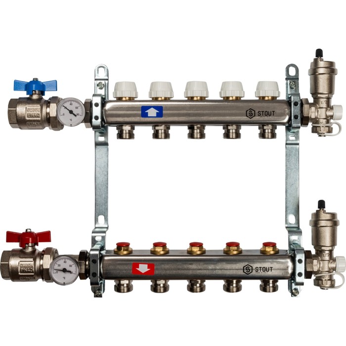 Коллектор STOUT, нержавеющая сталь без расходомеров 5 выходов