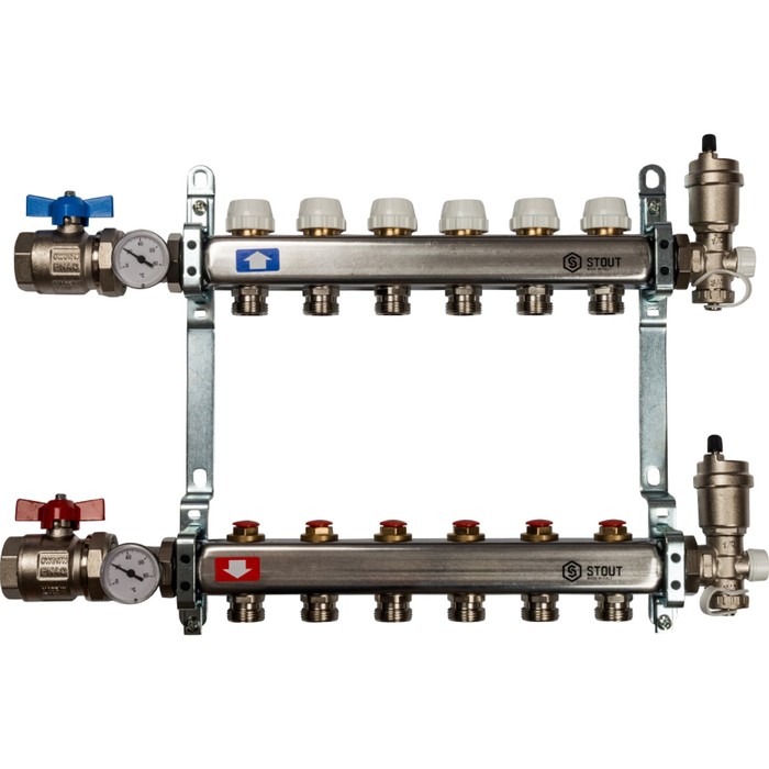 Коллектор STOUT, нержавеющая сталь без расходомеров 6 выходов