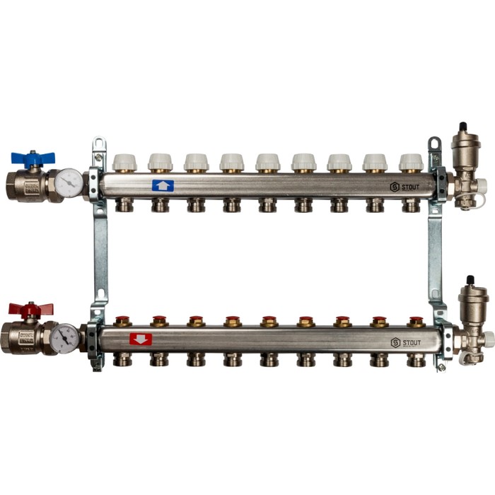 Коллектор STOUT, нержавеющая сталь без расходомеров 9 выходов
