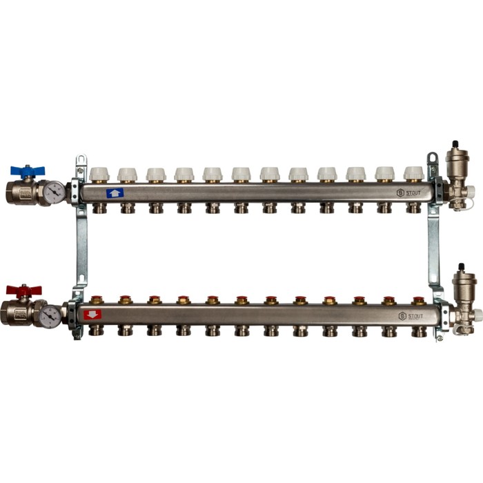 Коллектор STOUT, нержавеющая сталь без расходомеров 12 выходов