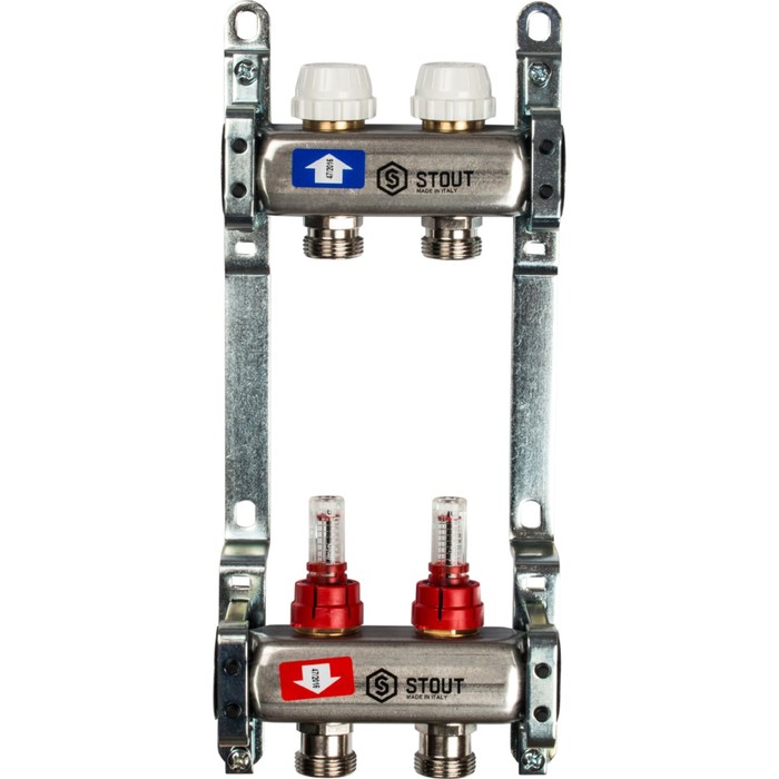 Коллектор STOUT, нержавеющая сталь в с расходомерами 2 выходов