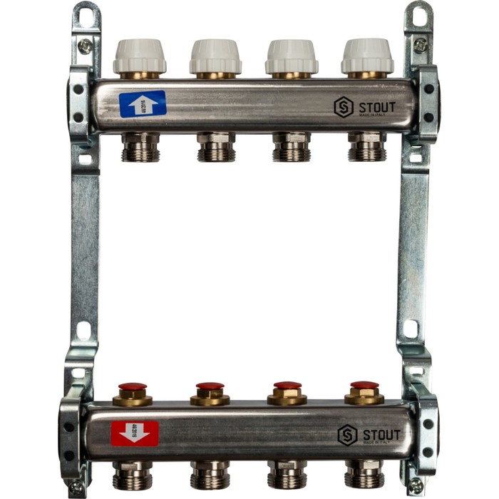 Коллектор STOUT, нержавеющая сталь без расходомеров 4 выходов