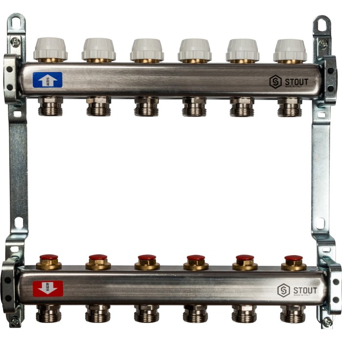 Коллектор STOUT, нержавеющая сталь без расходомеров 6 выходов