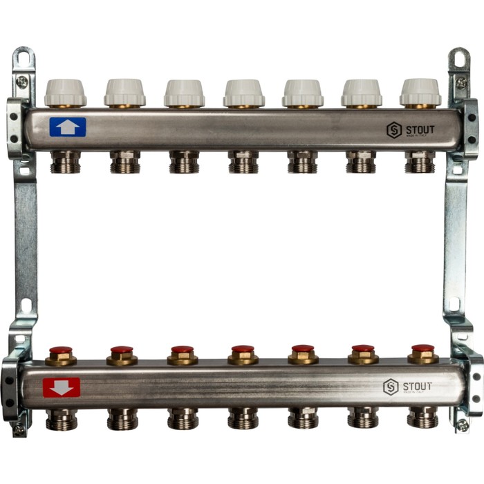 Коллектор STOUT, нержавеющая сталь без расходомеров 7 выходов