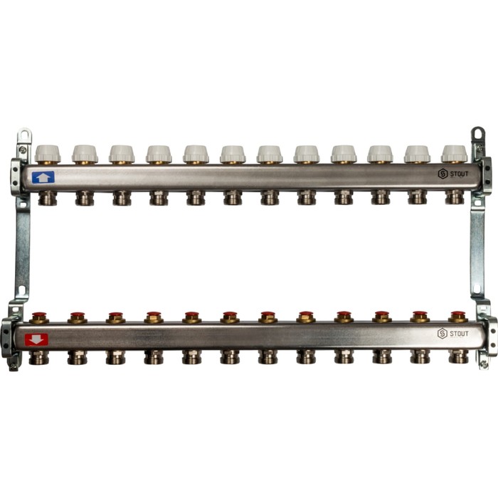 Коллектор STOUT, нержавеющая сталь без расходомеров 12 выходов