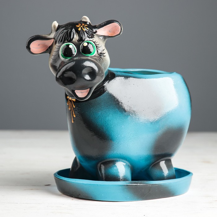 Кашпо "Коровка" синий