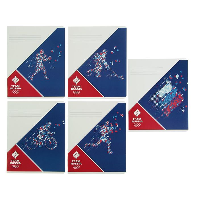 Тетрадь 12 листов клетка "Команда России", картонная обложка, МИКС