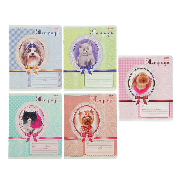 Тетрадь 12 листов клетка "Пушистое счастье", картонная обложка, МИКС