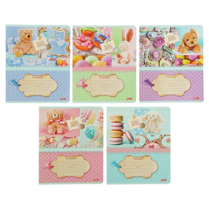 Тетрадь 18 листов клетка "Маленькие радости", картонная обложка, МИКС