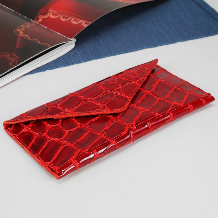 Кошелёк женский на клапане, 1 отдел, крокодил, цвет красный