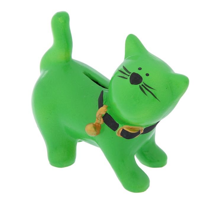 Копилка "Котик с ошейником №1" 18см зеленый