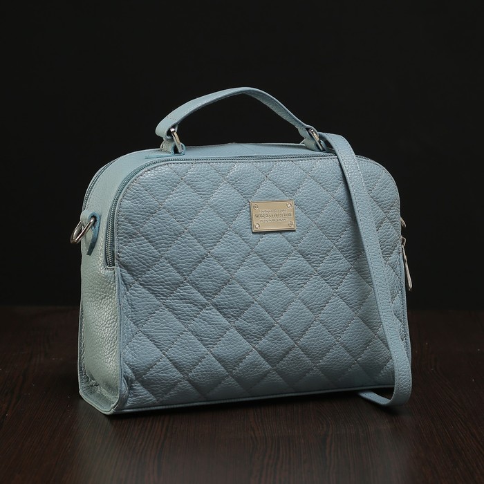 Сумка женская на молнии, 2 отдела, наружный карман, длинный ремень, цвет голубой