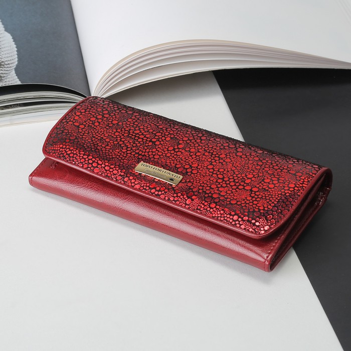 Кошелёк женский, 3 отдела, для карт, для монет, наружный карман, красный скат