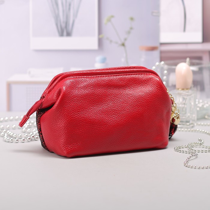 Косметичка-сумочка, отдел на молнии, с ручкой, красный скат