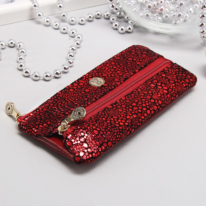 Кошелёк женский, отдел, для монет, 2 кольца для ключей, скат, цвет красный