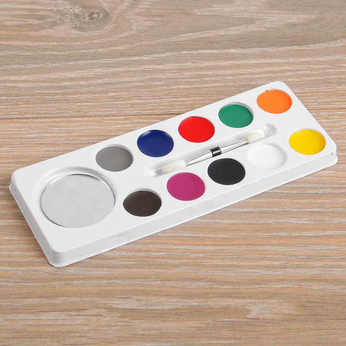 Краски-грим с кистью-аппликатором и зеркалом, 10 цветов