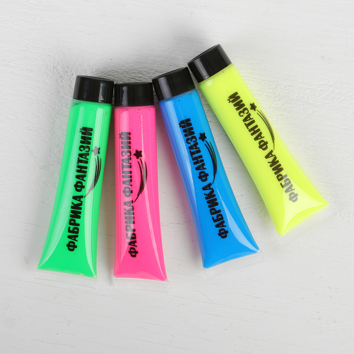 Краски-грим светящиеся в темноте в тюбиках, 4 цвета по 25 мл