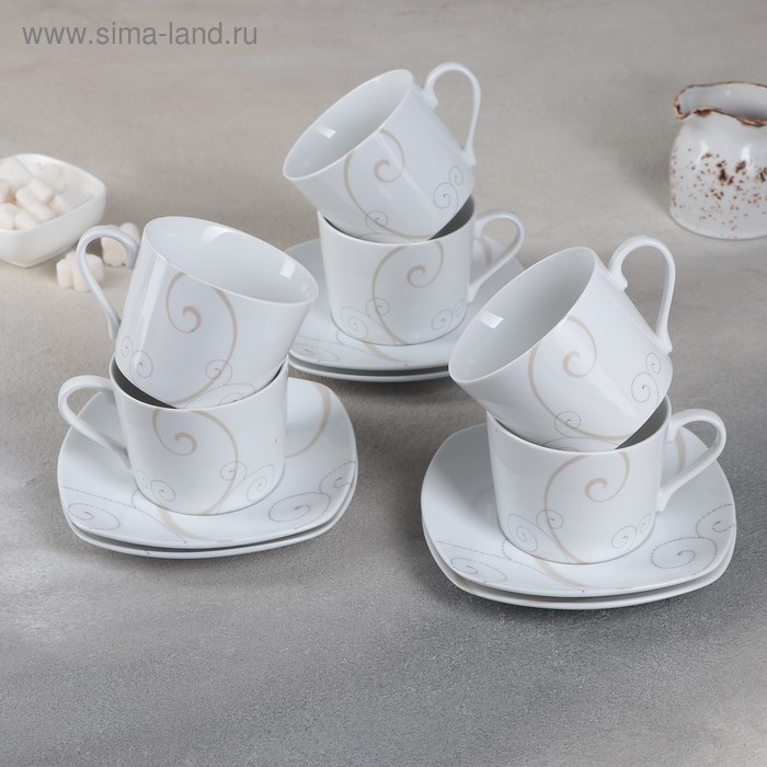 фото Набор чайный на 6 персон caress modern, 12 предметов: 6 чашек 250 мл, 6 блюдец domenik