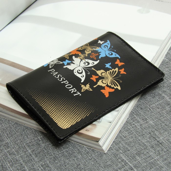 Обложка для паспорта "Бабочки", цвет чёрный